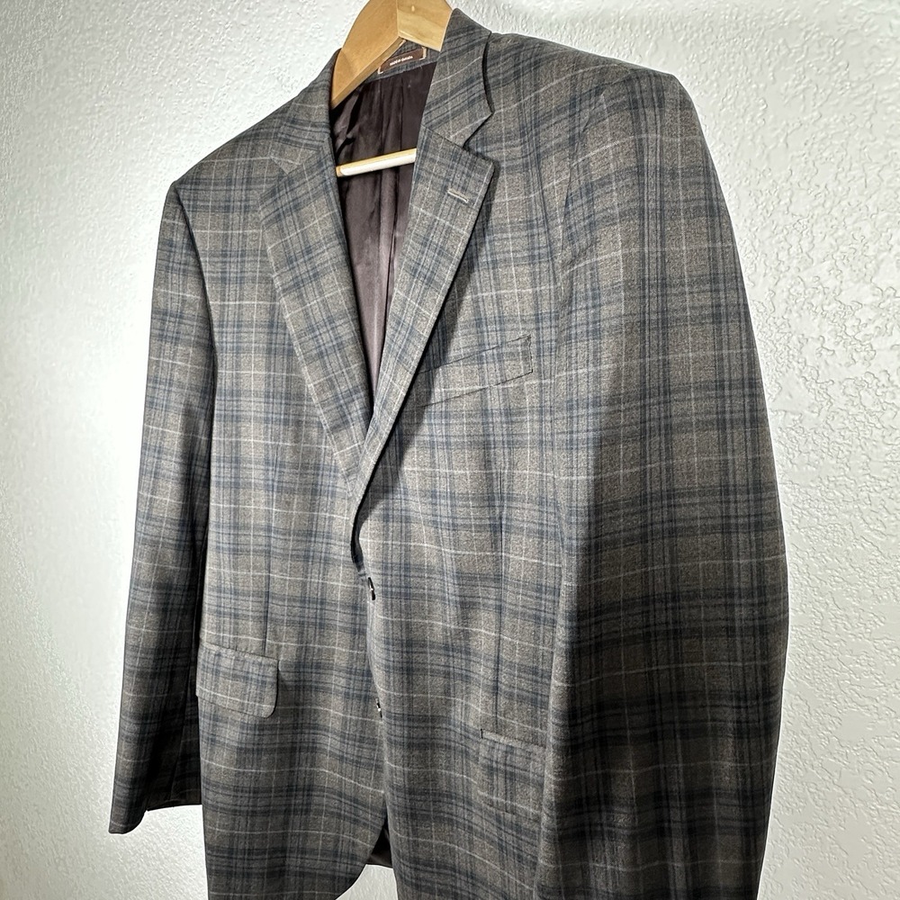 PETER MILLAR Flynn Brown/Blue Gray Plaid Wool Sport Coat Blazer 42R  MSRP $795